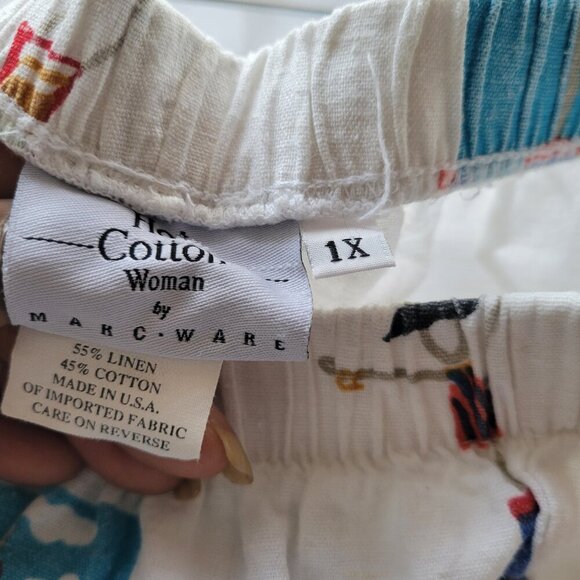 Marc Ware Hot Cotton Vintage Beach Graphic Print Linen Capri Pant (Size: 1X) - Picture 5 of 15
